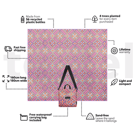XL Rosy Tides - Recycled Sand Free Beach Blanket
