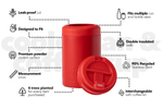 Red powder-coated stainless steel can cooler with leak-proof lid and interchangeable coffee lid, shown with lid removed. preview #3