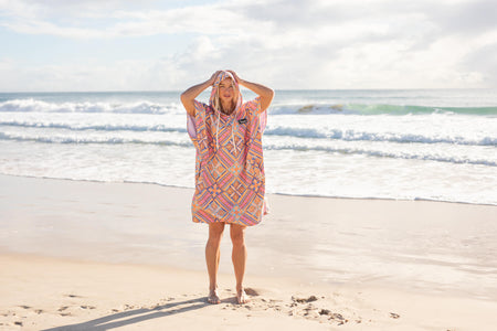 Rosy Tides Hooded Beach Towel | Quick Dry Recycled Poncho