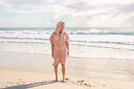 Rosy Tides Hooded Beach Towel | Quick Dry Recycled Poncho
