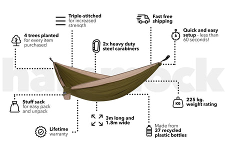 Olive Green - Recycled Hammock with Straps