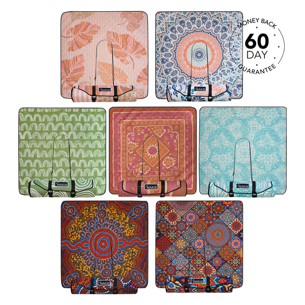 Studio shot showcasing Nakie's entire collection of picnic blankets