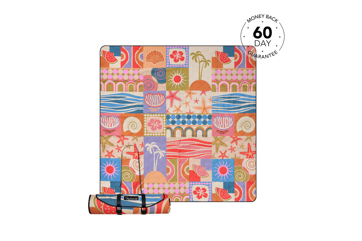 Retro Shores Picnic Blanket | Recycled Waterproof Picnic Rug | Nakie