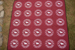 Burgundy picnic blanket with white Ringers Western logo and bull design repeated in grid pattern preview #8