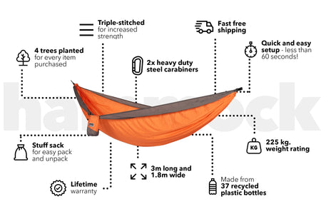 Sunburnt Orange -  Recycled Hammock with Straps