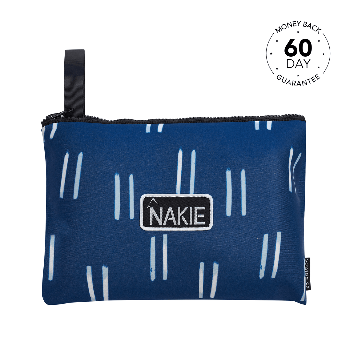 Elegant studio shot featuring Nakie's beach towel, designed with a waterproof bag for easy transport and storage, ideal for beach lovers