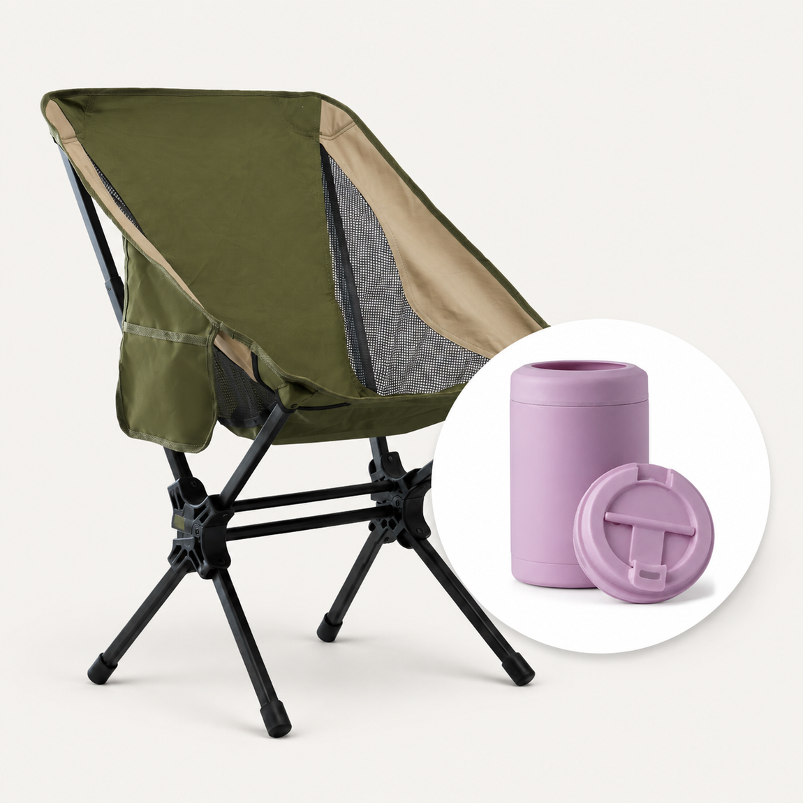 Camping Chair, Cooler & Coffee Cup Combo