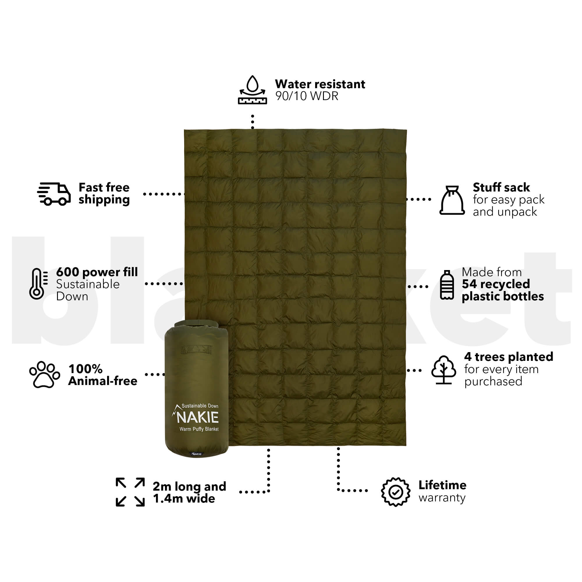 Olive Green - Sustainable Down Puffy Blanket